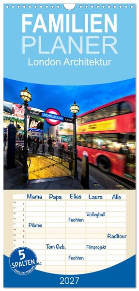 Familienplaner 2027 - London Architektur mit 5 Spalten (Wandkalender 21 x 45 cm) CALVENDO