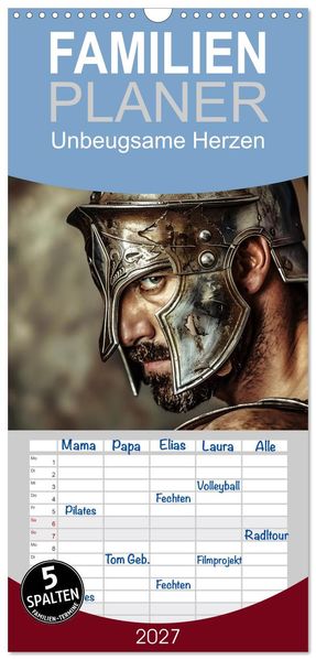 Familienplaner 2027 - Unbeugsame Herzen mit 5 Spalten (Wandkalender 21 x 45 cm) CALVENDO