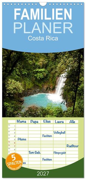 Familienplaner 2027 - Costa Rica mit 5 Spalten (Wandkalender 21 x 45 cm) CALVENDO