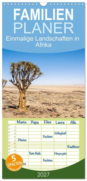 Familienplaner 2027 - Einmalige Landschaften in Afrika mit 5 Spalten (Wandkalender 21 x 45 cm) CALVENDO