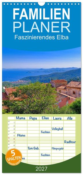 Familienplaner 2027 - Faszinierendes Elba mit 5 Spalten (Wandkalender 21 x 45 cm) CALVENDO