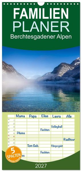 Familienplaner 2027 - Berchtesgadener Alpen - Land von Watzmann und Königssee mit 5 Spalten (Wandkalender 21 x 45 cm) CALVENDO