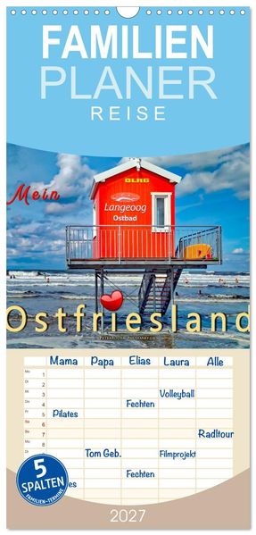 Familienplaner 2027 - Mein Ostfriesland mit 5 Spalten (Wandkalender 21 x 45 cm) CALVENDO