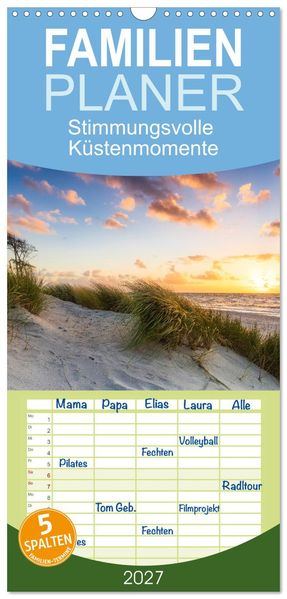 Familienplaner 2027 - Stimmungsvolle Küstenmomente mit 5 Spalten (Wandkalender 21 x 45 cm) CALVENDO