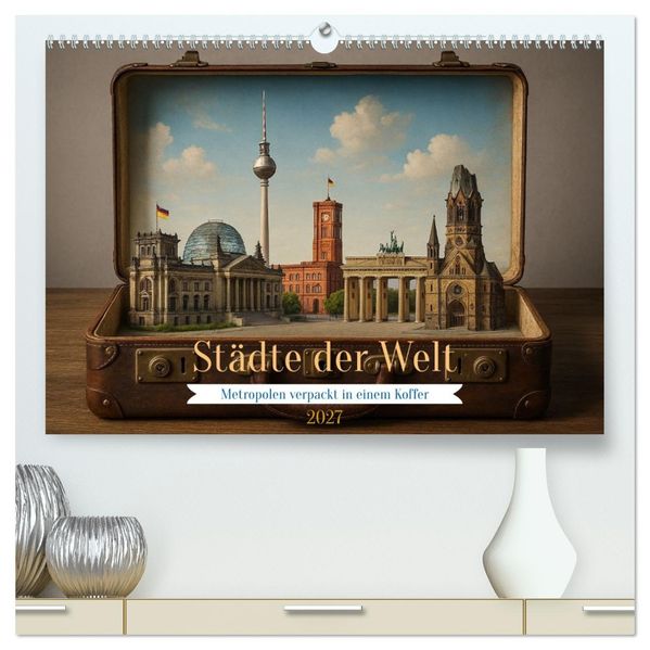 Städte der Welt - Metropolen verpackt in einem Koffer (hochwertiger Premium Wandkalender 2027 DIN A2 quer) Kunstdruck in Hochglanz