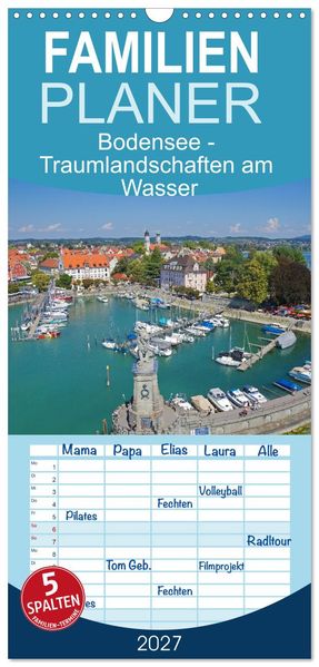 Familienplaner 2027 - Bodensee - Traumlandschaften am Wasser mit 5 Spalten (Wandkalender 21 x 45 cm) CALVENDO