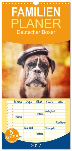 Familienplaner 2027 - Deutscher Boxer mit 5 Spalten (Wandkalender 21 x 45 cm) CALVENDO