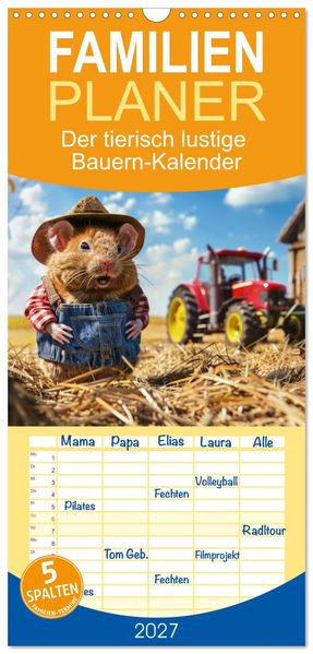 Familienplaner 2027 - Der tierisch lustige Bauern-Kalender mit 5 Spalten (Wandkalender 21 x 45 cm) CALVENDO