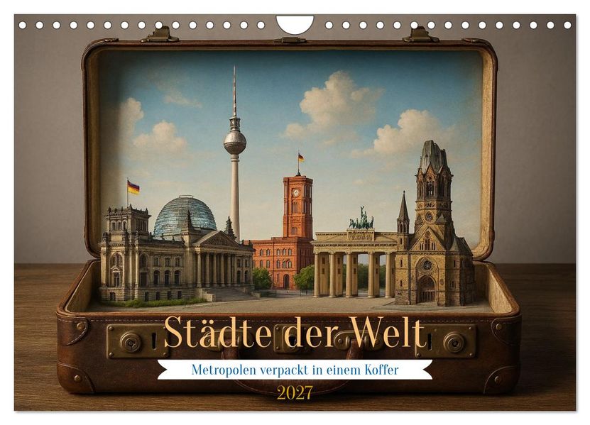 Städte der Welt - Metropolen verpackt in einem Koffer (Wandkalender 2027 DIN A4 quer) CALVENDO Monatskalender