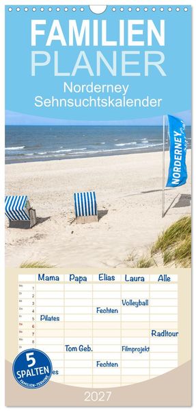 Familienplaner 2027 - Norderney Sehnsuchtskalender mit 5 Spalten (Wandkalender 21 x 45 cm) CALVENDO