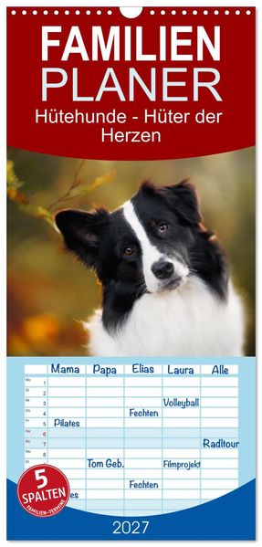 Familienplaner 2027 - Hütehunde - Hüter der Herzen mit 5 Spalten (Wandkalender 21 x 45 cm) CALVENDO