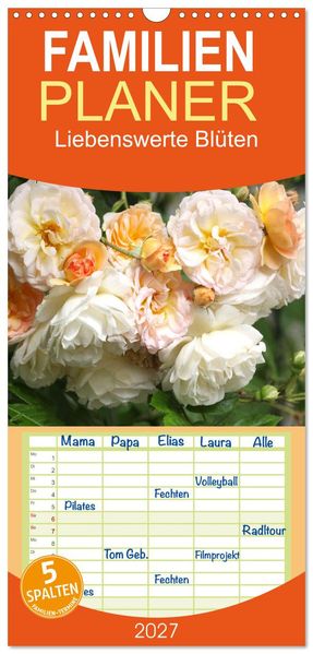 Familienplaner 2027 - Liebenswerte Blüten mit 5 Spalten (Wandkalender 21 x 45 cm) CALVENDO