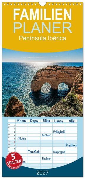 Familienplaner 2027 - Península Ibérica mit 5 Spalten (Wandkalender 21 x 45 cm) CALVENDO
