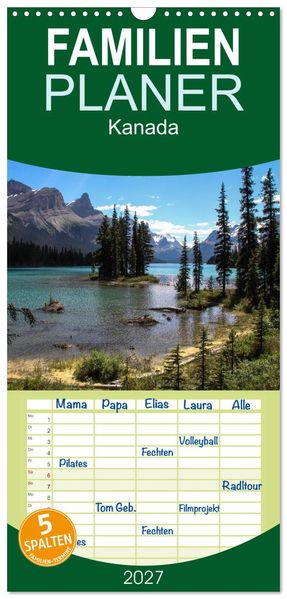 Familienplaner 2027 - Kanada mit 5 Spalten (Wandkalender 21 x 45 cm) CALVENDO
