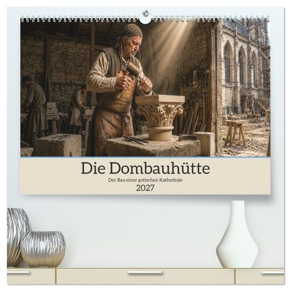Die Dombauhütte - Der Bau einer gotischen Kathedrale (hochwertiger Premium Wandkalender 2027 DIN A2 quer) Kunstdruck in Hochglanz