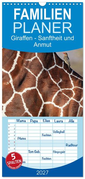 Familienplaner 2027 - Giraffen - Sanftheit und Anmut mit 5 Spalten (Wandkalender 21 x 45 cm) CALVENDO