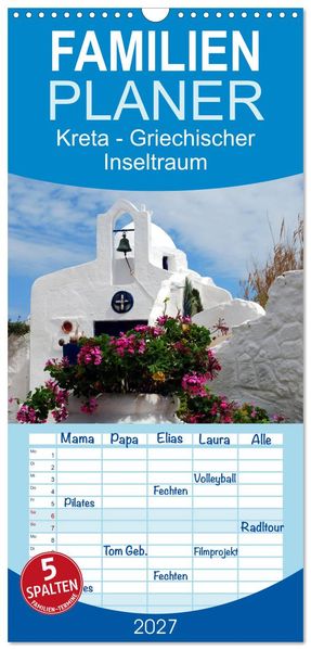 Familienplaner 2027 - Kreta - Griechischer Inseltraum mit 5 Spalten (Wandkalender 21 x 45 cm) CALVENDO