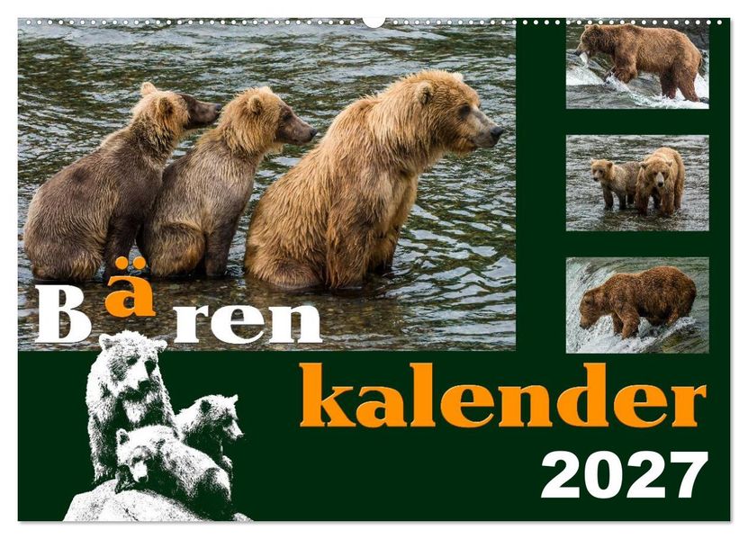 Bärenkalender (Wandkalender 2027 DIN A2 quer) CALVENDO Monatskalender