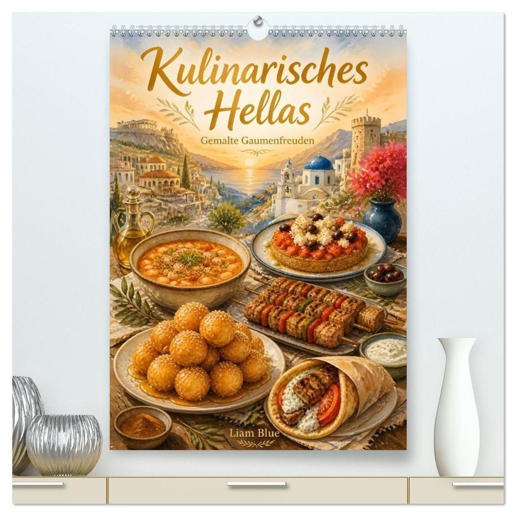 Kulinarisches Hellas - Gemalte Gaumenfreuden (hochwertiger Premium Wandkalender 2027 DIN A2 hoch) Kunstdruck in Hochglanz