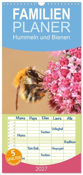 Familienplaner 2027 - Hummeln und Bienen mit 5 Spalten (Wandkalender 21 x 45 cm) CALVENDO