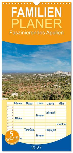 Familienplaner 2027 - Faszinierendes Apulien mit 5 Spalten (Wandkalender 21 x 45 cm) CALVENDO