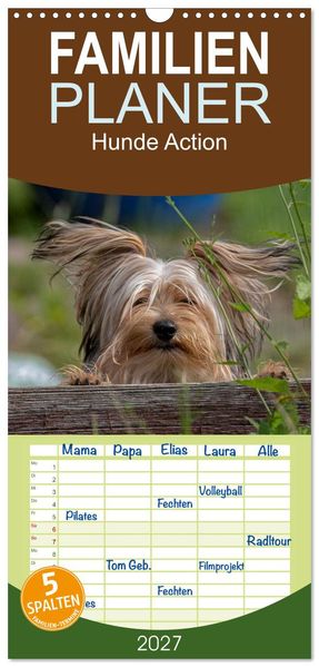 Familienplaner 2027 - Hunde Action mit 5 Spalten (Wandkalender 21 x 45 cm) CALVENDO