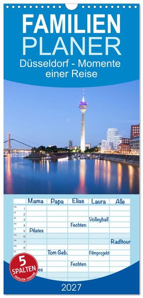 Familienplaner 2027 - Düsseldorf - Momente einer Reise mit 5 Spalten (Wandkalender 21 x 45 cm) CALVENDO