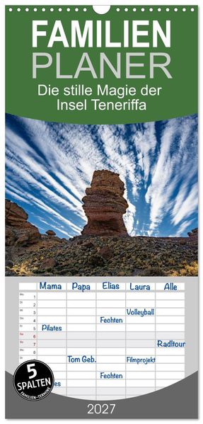 Familienplaner 2027 - Die stille Magie der Insel Teneriffa mit 5 Spalten (Wandkalender 21 x 45 cm) CALVENDO
