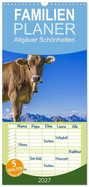 Familienplaner 2027 - Allgäuer Schönheiten Allgäu - Land der Kühe mit 5 Spalten (Wandkalender 21 x 45 cm) CALVENDO
