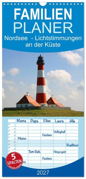 Familienplaner 2027 - Nordsee - Lichtstimmungen an der Küste mit 5 Spalten (Wandkalender 21 x 45 cm) CALVENDO