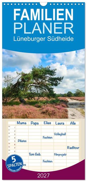 Familienplaner 2027 - Lüneburger Südheide mit 5 Spalten (Wandkalender 21 x 45 cm) CALVENDO