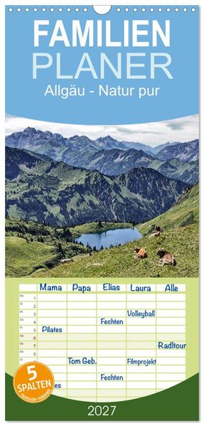 Familienplaner 2027 - Allgäu - Natur pur mit 5 Spalten (Wandkalender 21 x 45 cm) CALVENDO
