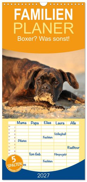 Familienplaner 2027 - Boxer? Was sonst! mit 5 Spalten (Wandkalender 21 x 45 cm) CALVENDO