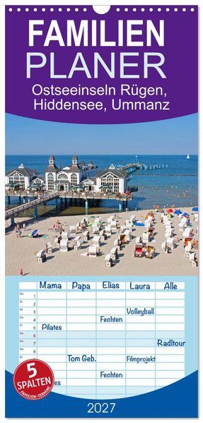 Familienplaner 2027 - Ostseeinseln Rügen Hiddensee Ummanz mit 5 Spalten (Wandkalender 21 x 45 cm) CALVENDO