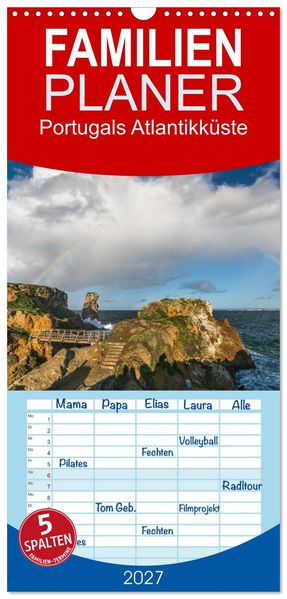 Familienplaner 2027 - Portugals Atlantikküste mit 5 Spalten (Wandkalender 21 x 45 cm) CALVENDO