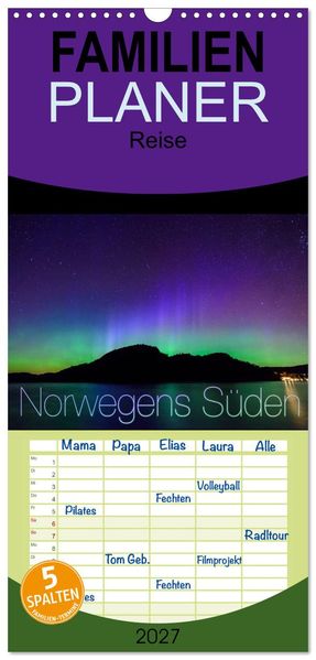 Familienplaner 2027 - Norwegens Süden mit 5 Spalten (Wandkalender 21 x 45 cm) CALVENDO