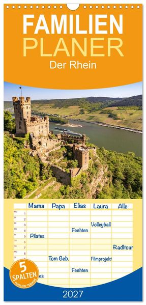 Familienplaner 2027 - Der Rhein mit 5 Spalten (Wandkalender 21 x 45 cm) CALVENDO