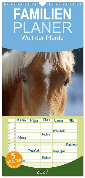 Familienplaner 2027 - Welt der Pferde mit 5 Spalten (Wandkalender 21 x 45 cm) CALVENDO