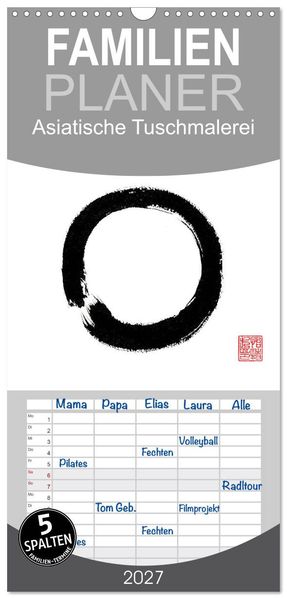 Familienplaner 2027 - Asiatische Tuschmalerei mit 5 Spalten (Wandkalender 21 x 45 cm) CALVENDO