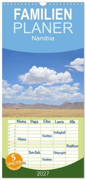 Familienplaner 2027 - Namibia mit 5 Spalten (Wandkalender 21 x 45 cm) CALVENDO
