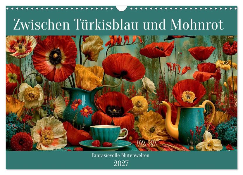 Zwischen Türkisblau und Mohnrot (Wandkalender 2027 DIN A3 quer) CALVENDO Monatskalender