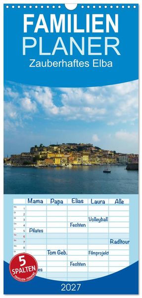 Familienplaner 2027 - Zauberhaftes Elba mit 5 Spalten (Wandkalender 21 x 45 cm) CALVENDO