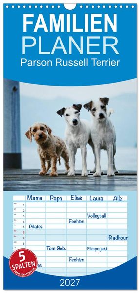 Familienplaner 2027 - Parson Russell Terrier mit 5 Spalten (Wandkalender 21 x 45 cm) CALVENDO