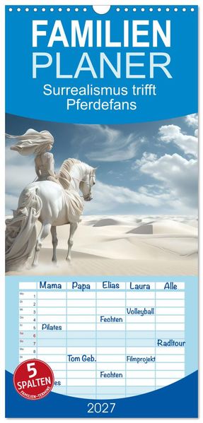 Familienplaner 2027 - Surrealismus trifft Pferdefans mit 5 Spalten (Wandkalender 21 x 45 cm) CALVENDO