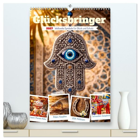 Glücksbringer. Weltweite Symbole für Glück und Schutz (hochwertiger Premium Wandkalender 2027 DIN A2 hoch) Kunstdruck in Hochglanz