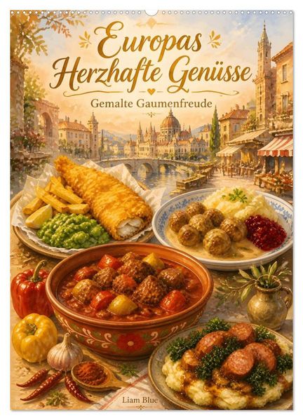 Europas Herzhafte Genüsse - Gemalte Gaumenfreuden (Wandkalender 2027 DIN A2 hoch) CALVENDO Monatskalender