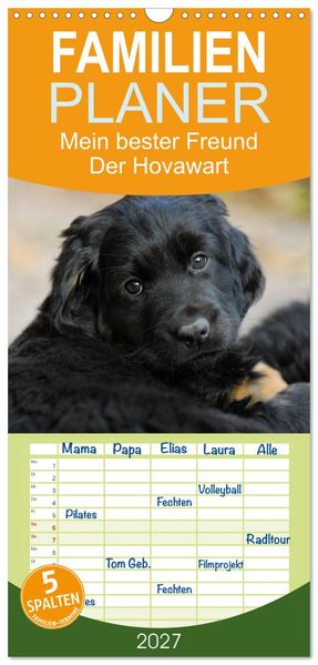 Familienplaner 2027 - Mein bester Freund - Der Hovawart mit 5 Spalten (Wandkalender 21 x 45 cm) CALVENDO