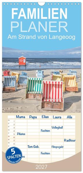 Familienplaner 2027 - Am Strand von Langeoog mit 5 Spalten (Wandkalender 21 x 45 cm) CALVENDO