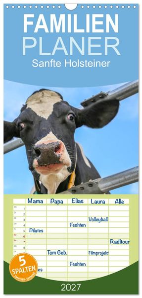 Familienplaner 2027 - Sanfte Holsteiner mit 5 Spalten (Wandkalender 21 x 45 cm) CALVENDO