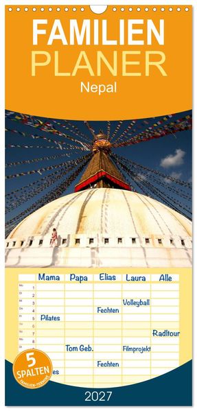 Familienplaner 2027 - Nepal mit 5 Spalten (Wandkalender 21 x 45 cm) CALVENDO